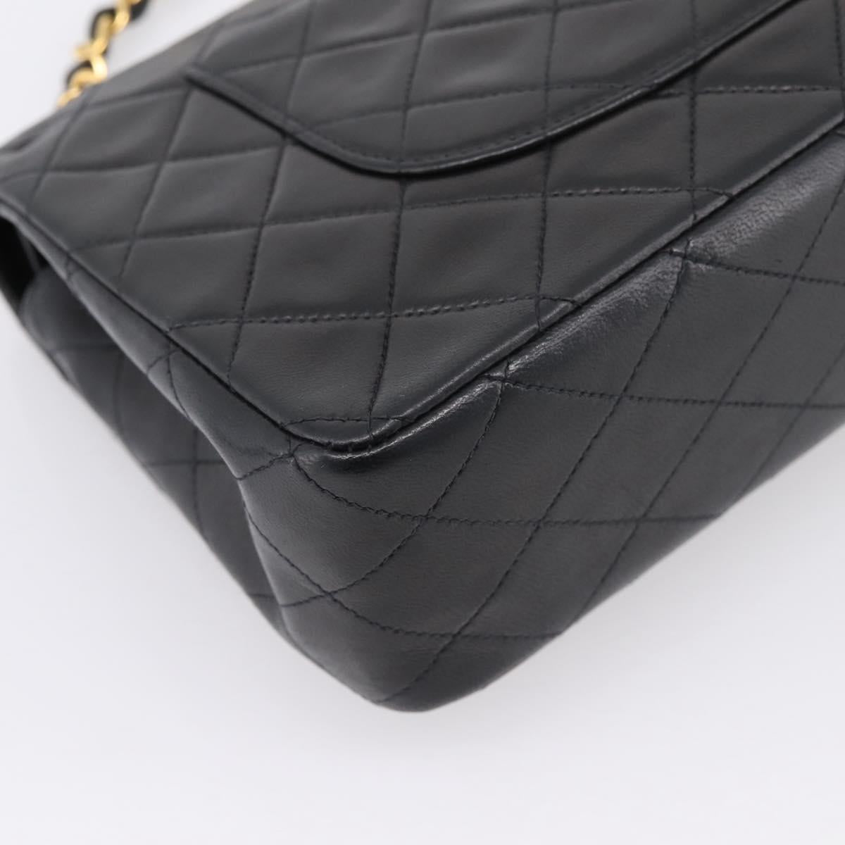 CHANEL Matelasse 25 Chain Shoulder Bag Lamb Skin Black Gold CC Auth 210136SAM