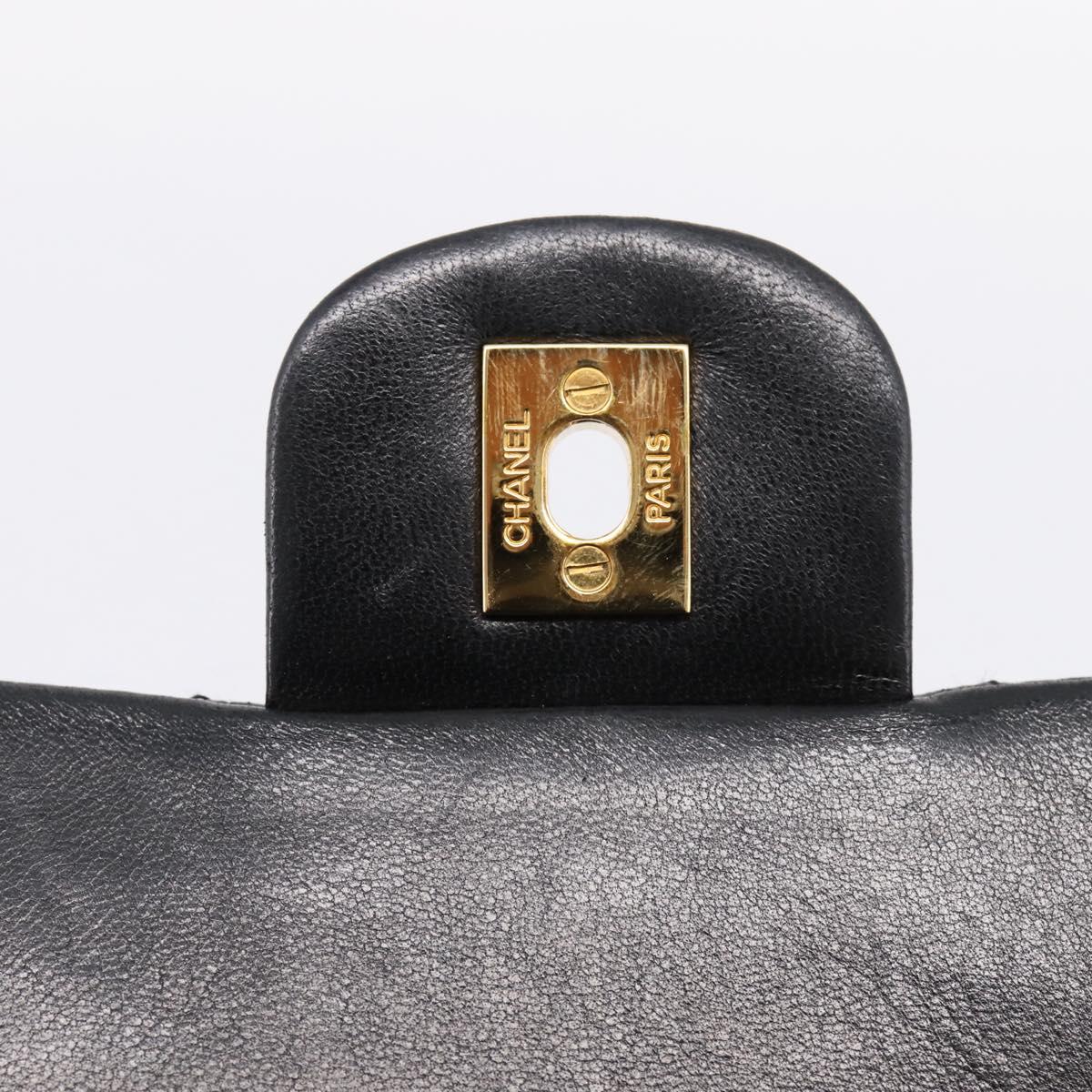 CHANEL Matelasse 25 Chain Shoulder Bag Lamb Skin Black Gold CC Auth 210136SAM