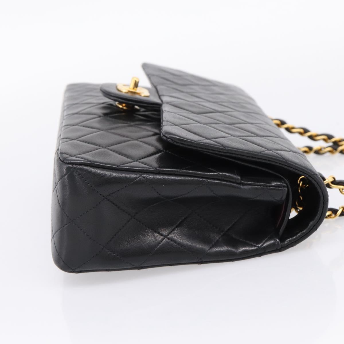 CHANEL Matelasse 25 Chain Shoulder Bag Lamb Skin Black Gold CC Auth 210136SAM