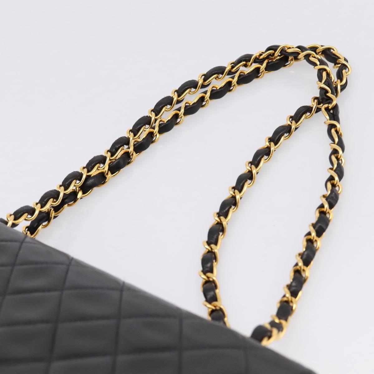 CHANEL Matelasse 25 Chain Shoulder Bag Lamb Skin Black Gold CC Auth 210136SAM