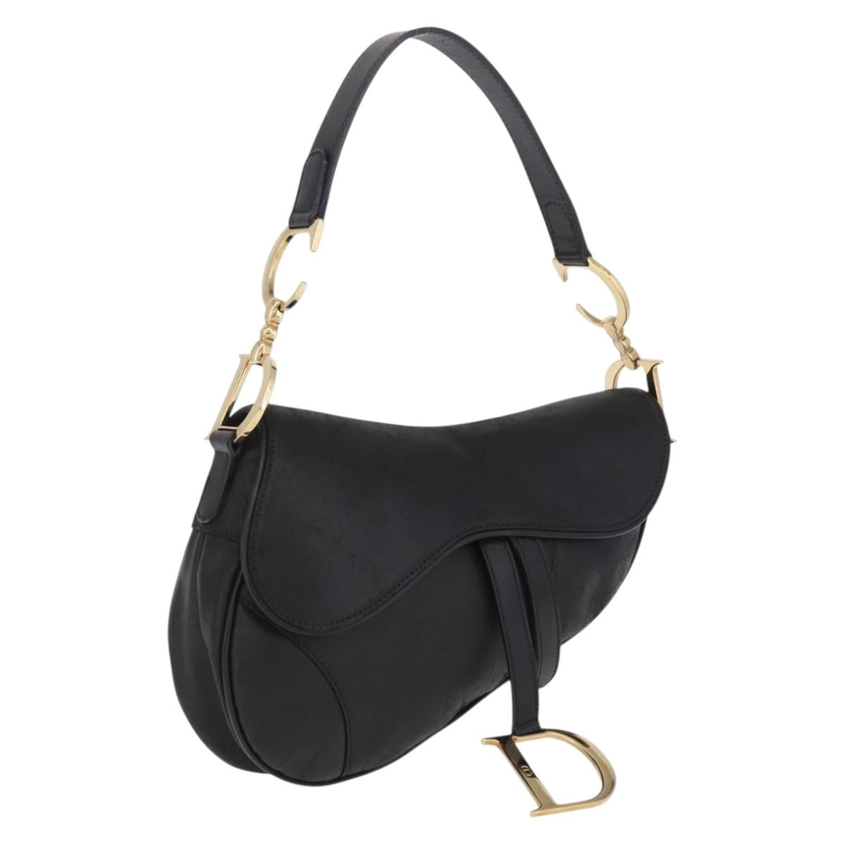 Christian Dior Saddle Shoulder Bag Leather Black Gold Auth 210137M