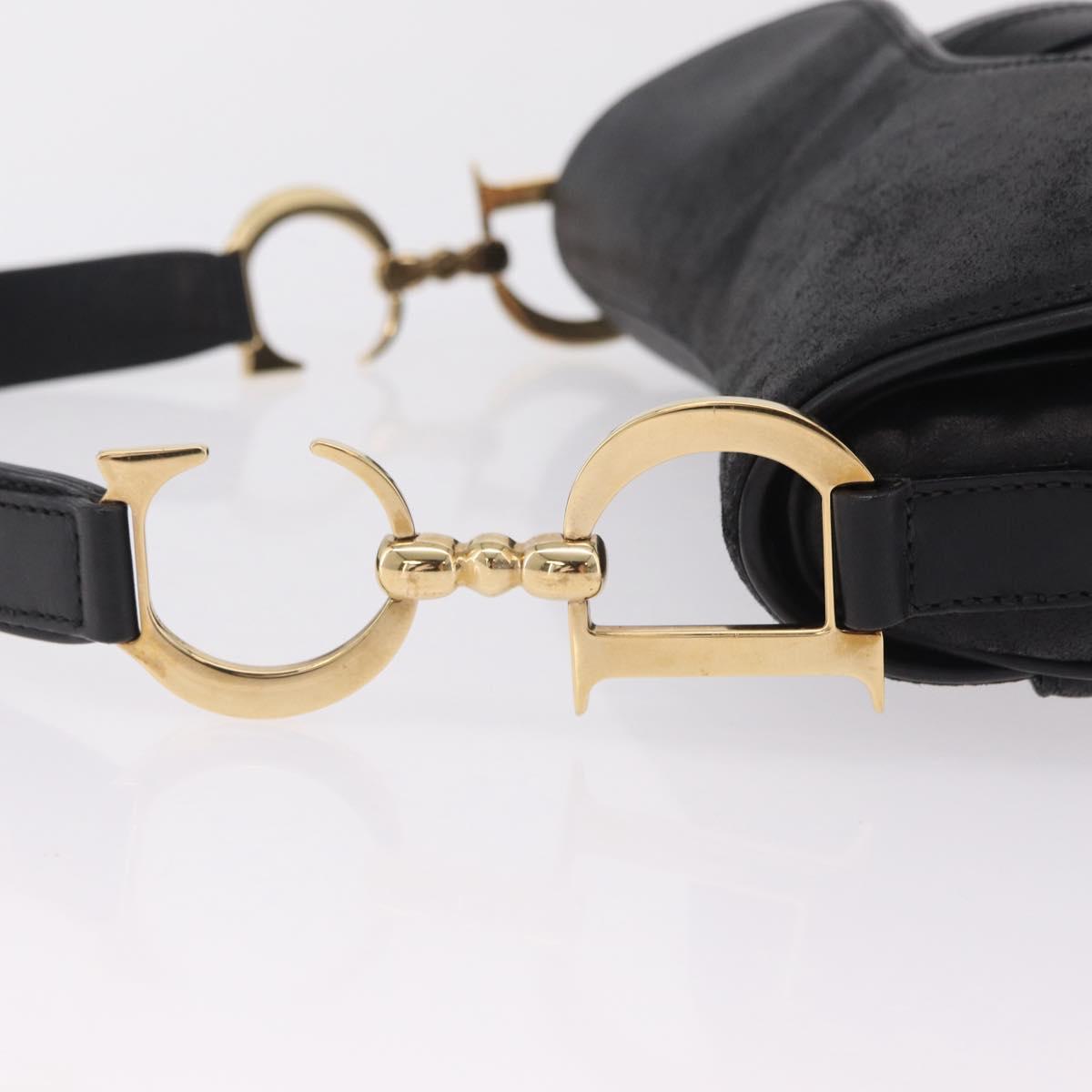 Christian Dior Saddle Shoulder Bag Leather Black Gold Auth 210137M
