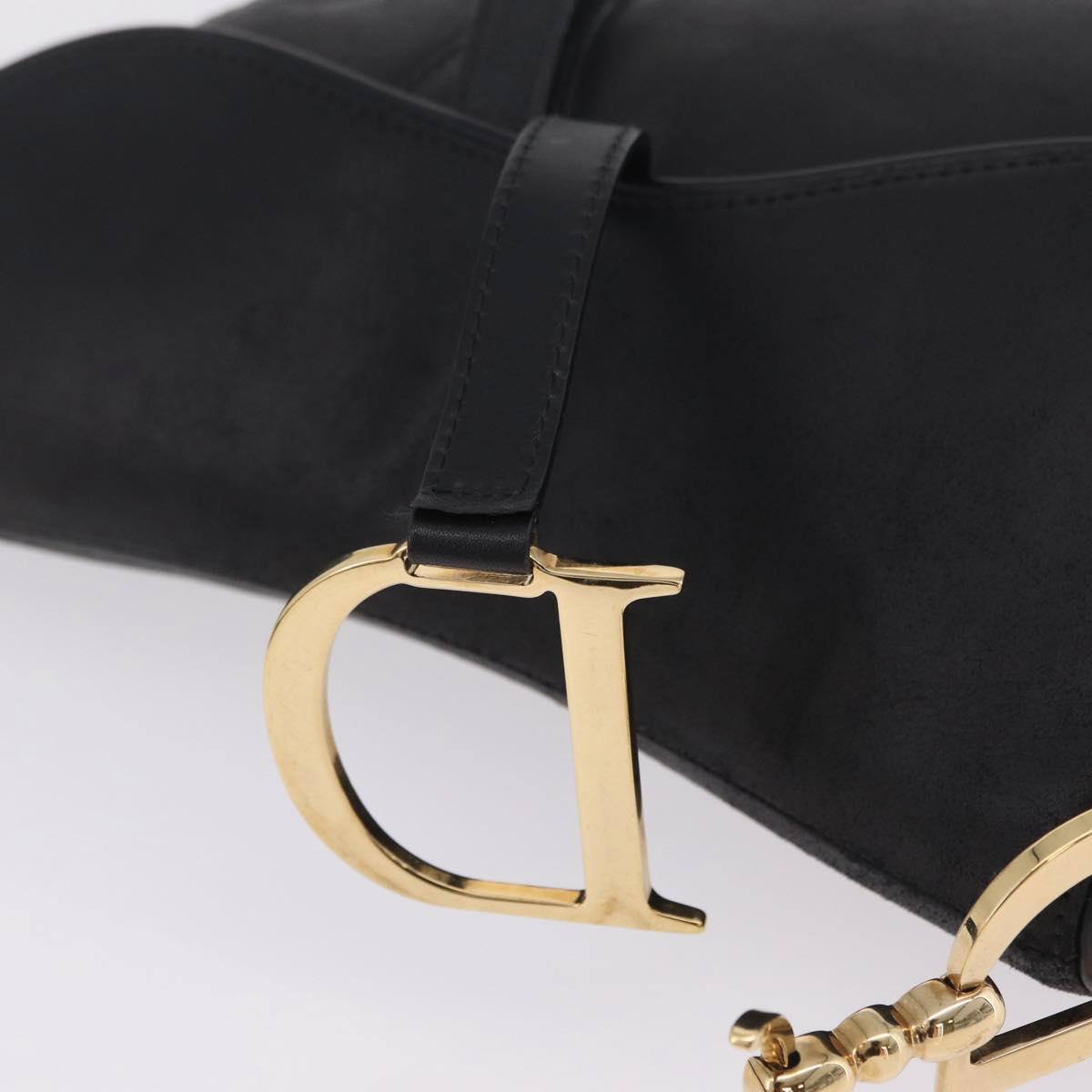Christian Dior Saddle Shoulder Bag Leather Black Gold Auth 210137M