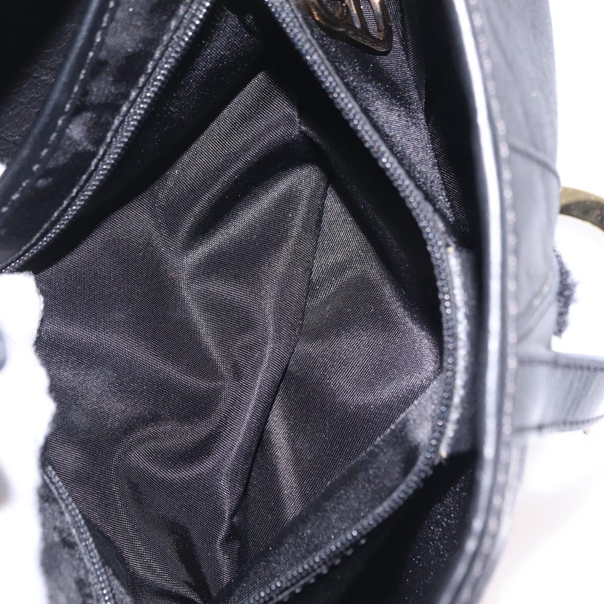 Christian Dior Saddle Shoulder Bag Leather Black Gold Auth 210137M