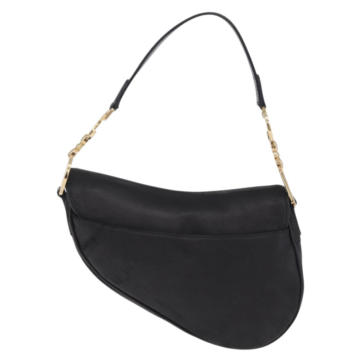 Christian Dior Saddle Shoulder Bag Leather Black Gold Auth 210137M