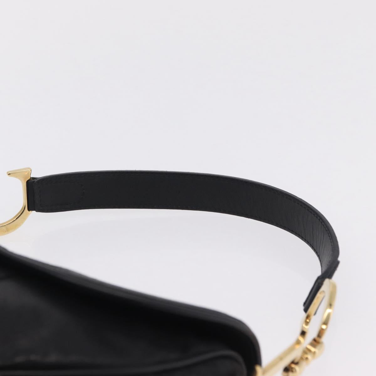 Christian Dior Saddle Shoulder Bag Leather Black Gold Auth 210137M