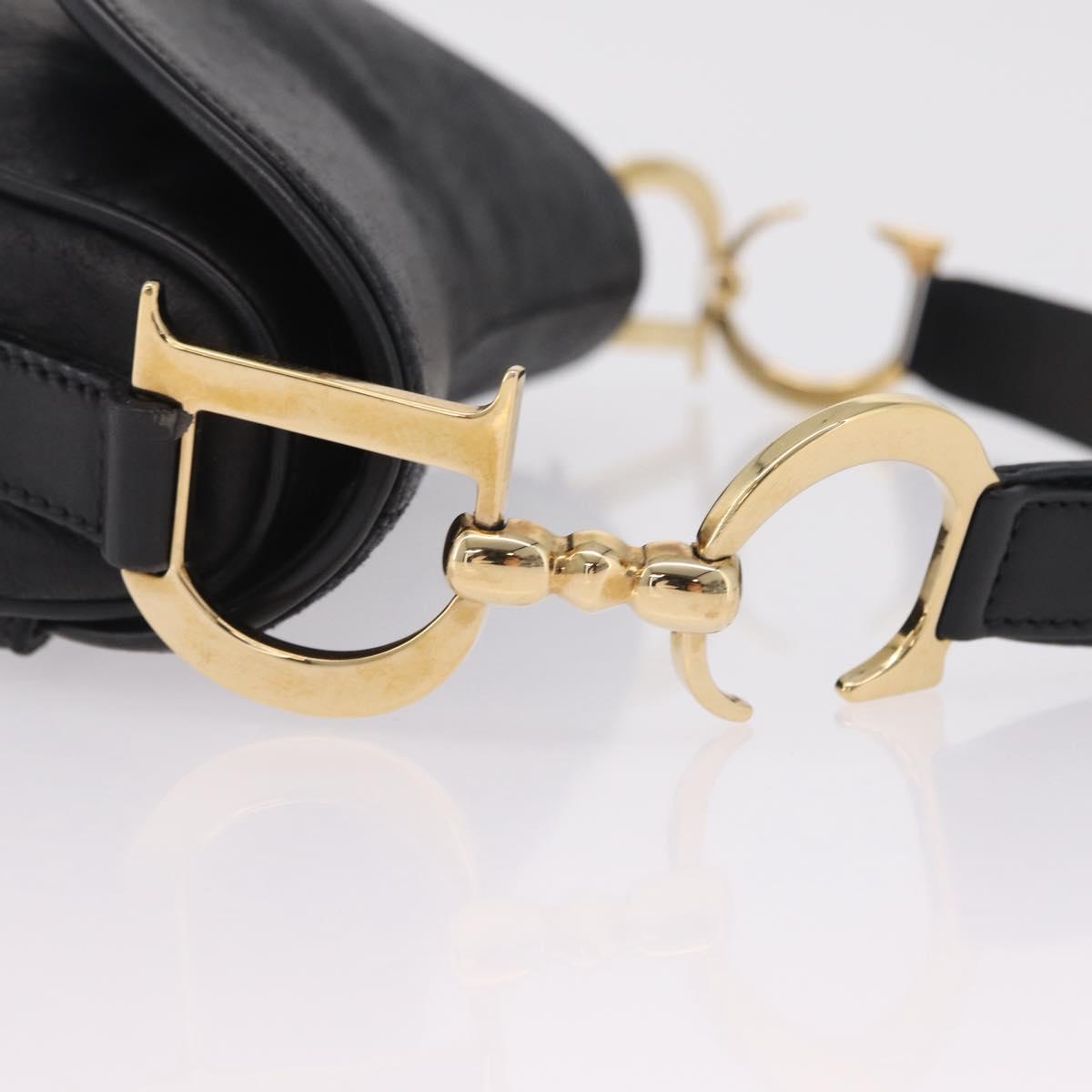 Christian Dior Saddle Shoulder Bag Leather Black Gold Auth 210137M