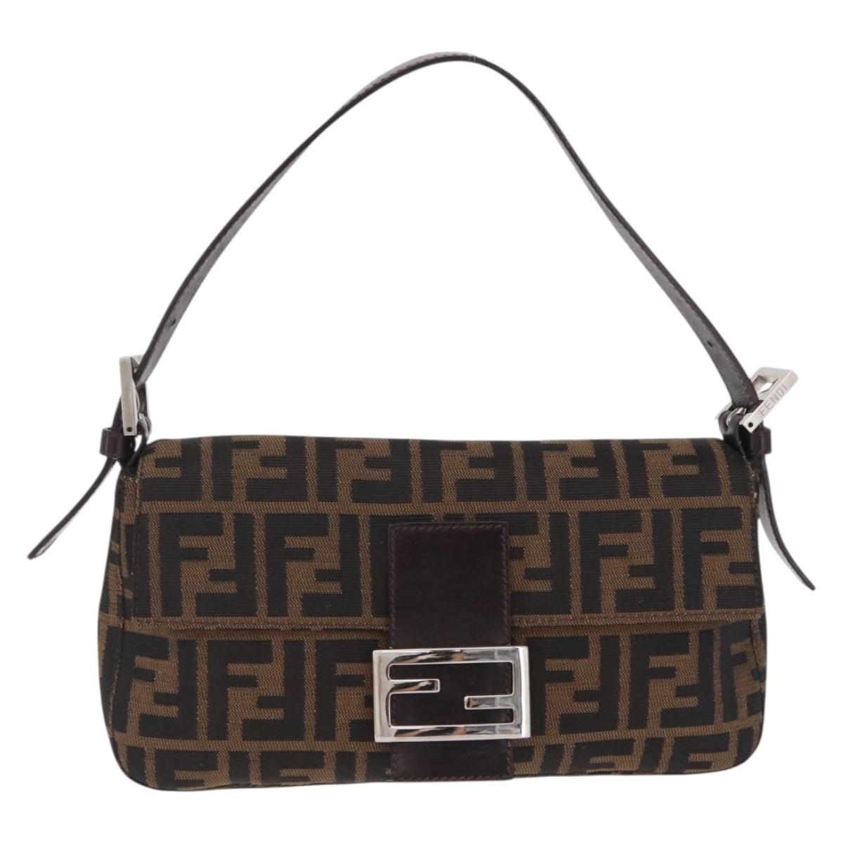 FENDI Zucca Canvas Mamma Baguette Shoulder Bag Brown Black 26424 Auth 210138V