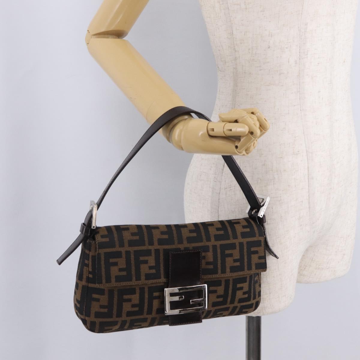 FENDI Zucca Canvas Mamma Baguette Shoulder Bag Brown Black 26424 Auth 210138V