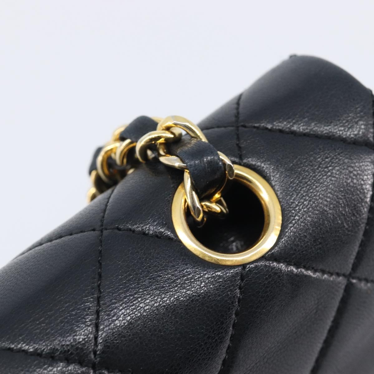 CHANEL Matelasse25 Chain Shoulder Bag Lamb Skin Black Gold CC Auth 210139SAM