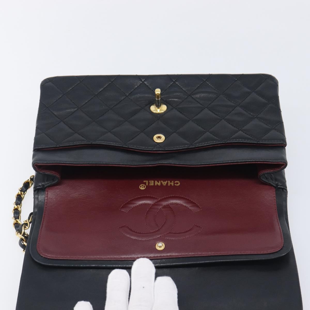 CHANEL Matelasse25 Chain Shoulder Bag Lamb Skin Black Gold CC Auth 210139SAM