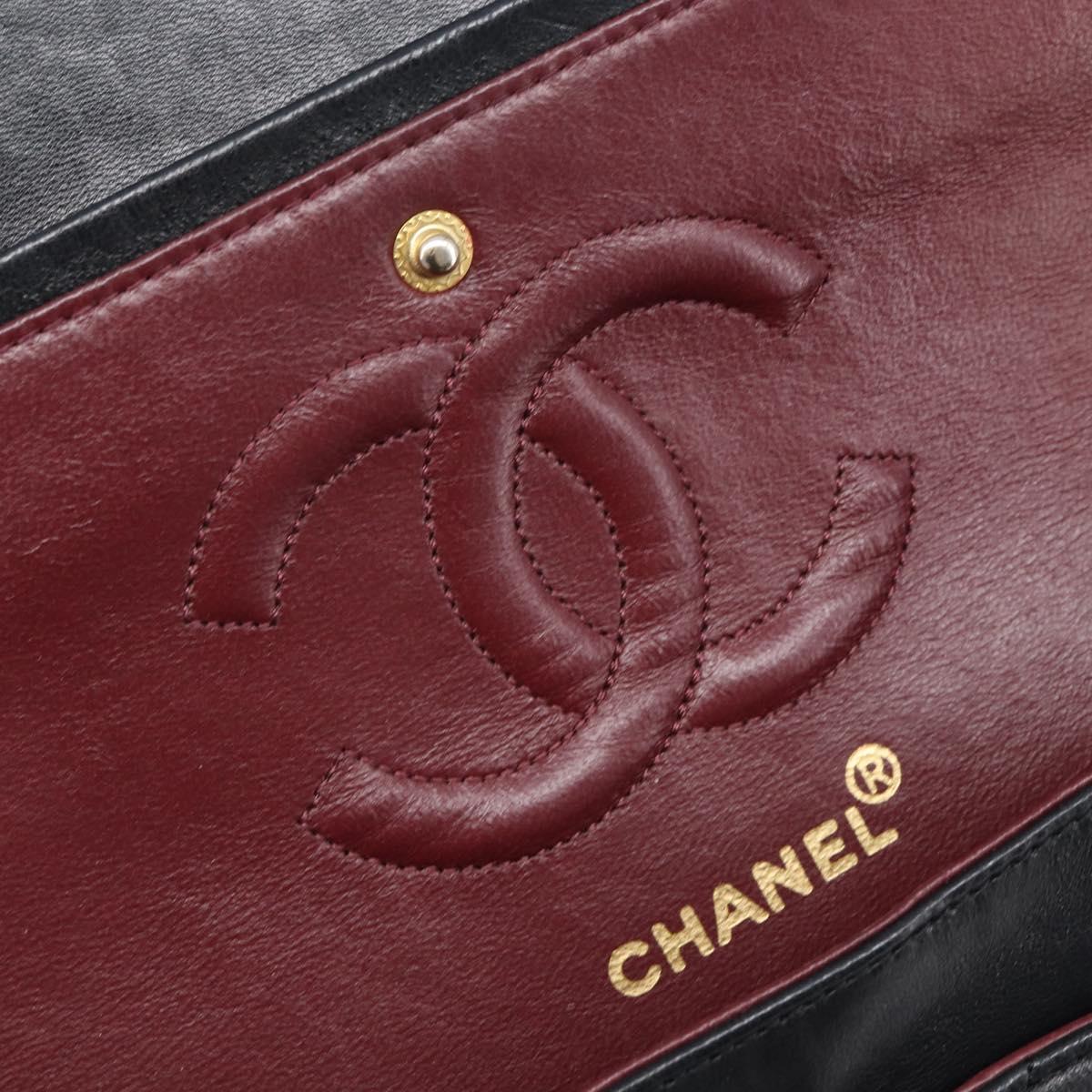 CHANEL Matelasse25 Chain Shoulder Bag Lamb Skin Black Gold CC Auth 210139SAM