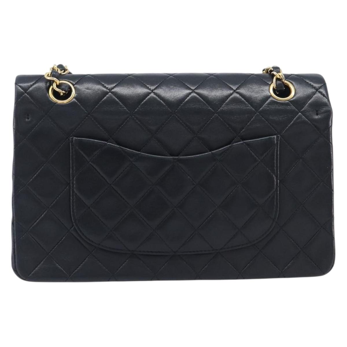 CHANEL Matelasse25 Chain Shoulder Bag Lamb Skin Black Gold CC Auth 210139SAM