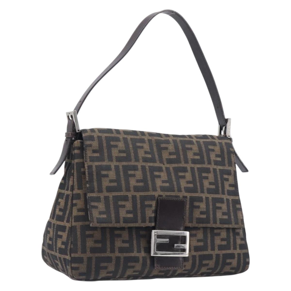 FENDI Zucca Canvas Mamma Baguette Shoulder Bag Brown Black 26325 Auth 210140V