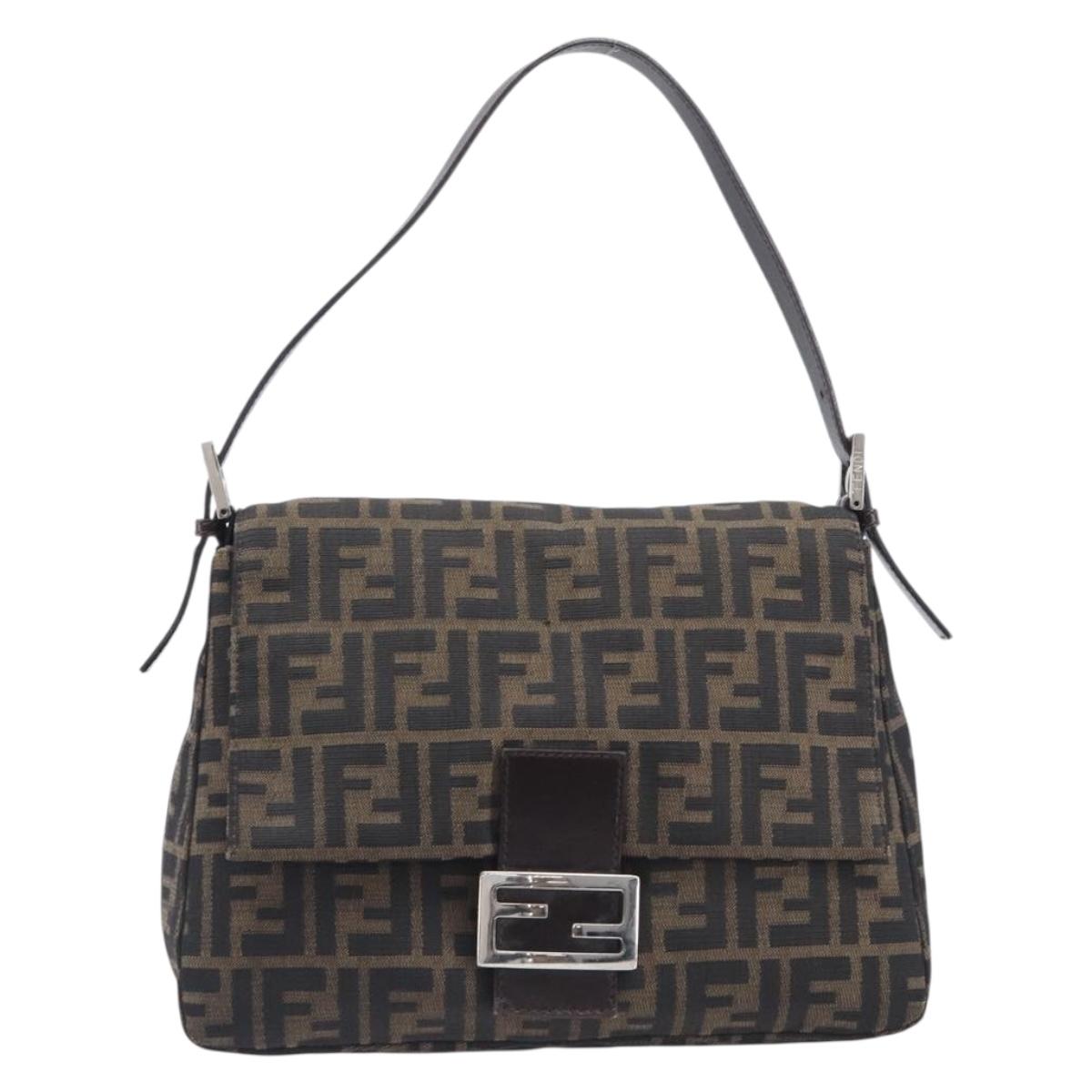 FENDI Zucca Canvas Mamma Baguette Shoulder Bag Brown Black 26325 Auth 210140V