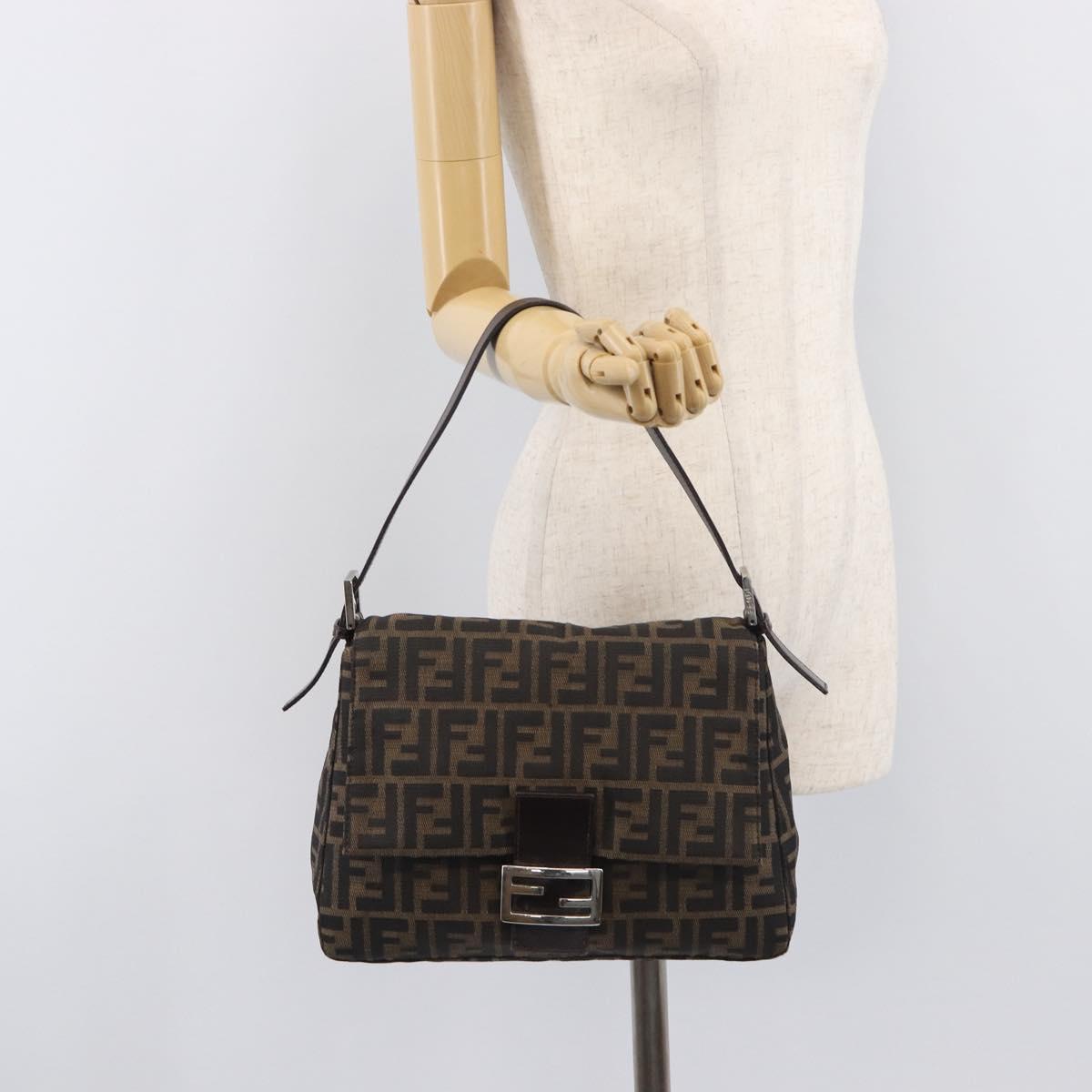 FENDI Zucca Canvas Mamma Baguette Shoulder Bag Brown Black 26325 Auth 210140V
