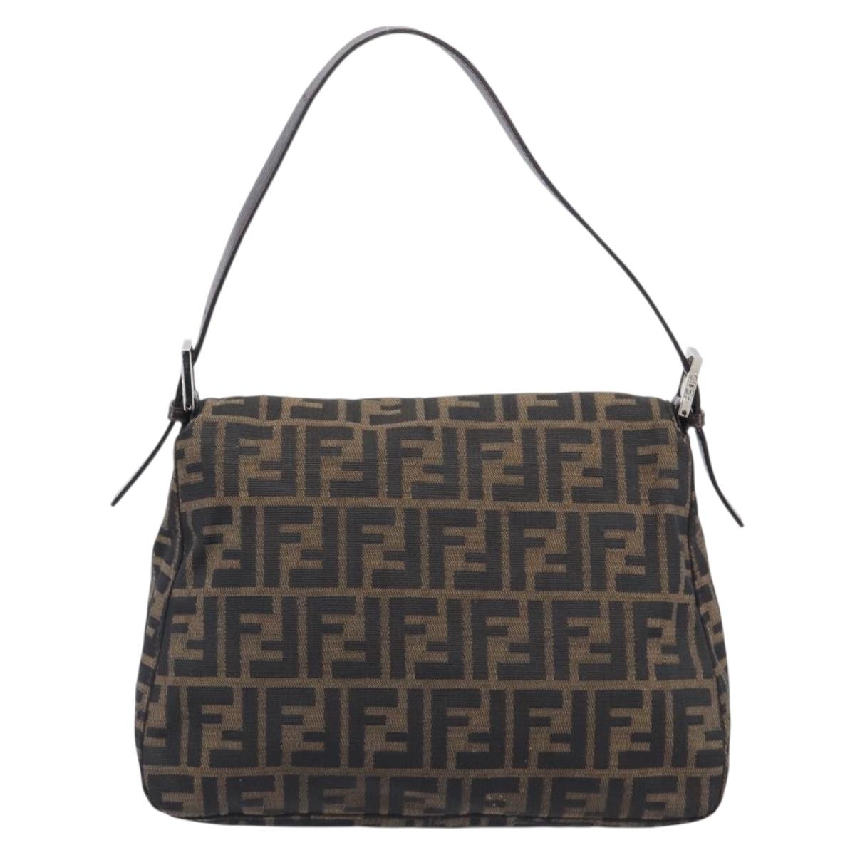 FENDI Zucca Canvas Mamma Baguette Shoulder Bag Brown Black 26325 Auth 210140V