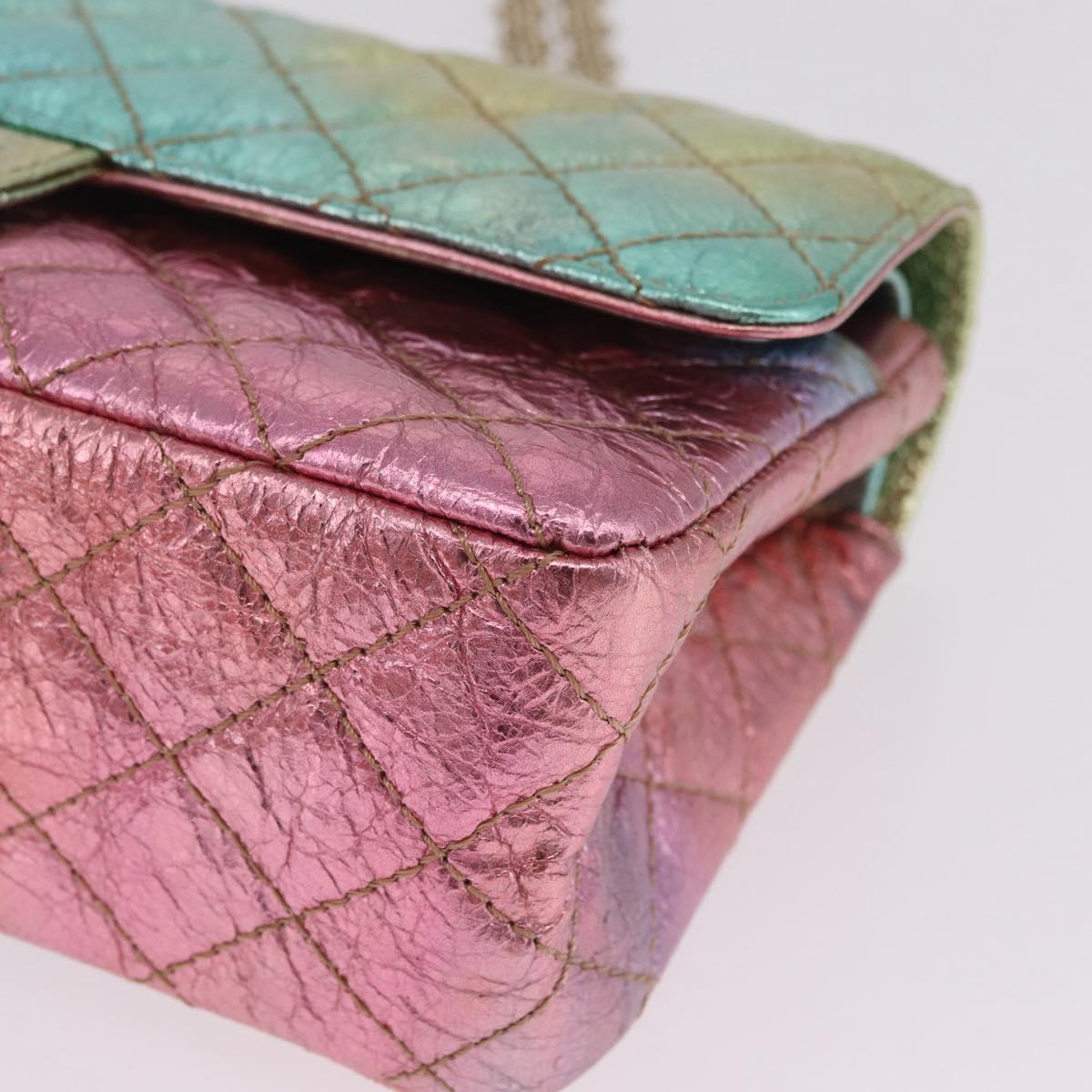 CHANEL 2.55 Matelasse Chain Bag Leather Multicolor Gold CC Auth 210143SM