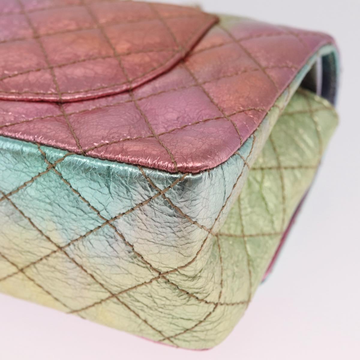 CHANEL 2.55 Matelasse Chain Bag Leather Multicolor Gold CC Auth 210143SM
