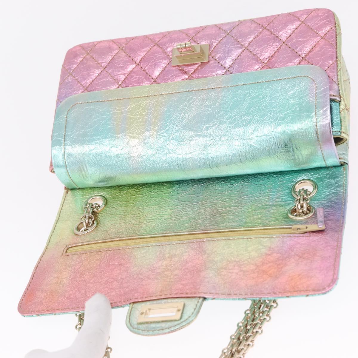 CHANEL 2.55 Matelasse Chain Bag Leather Multicolor Gold CC Auth 210143SM
