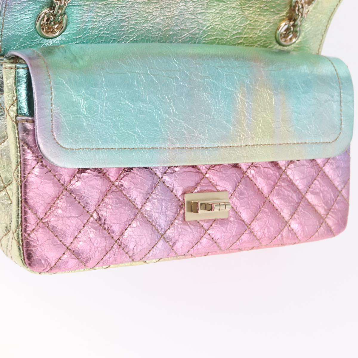 CHANEL 2.55 Matelasse Chain Bag Leather Multicolor Gold CC Auth 210143SM