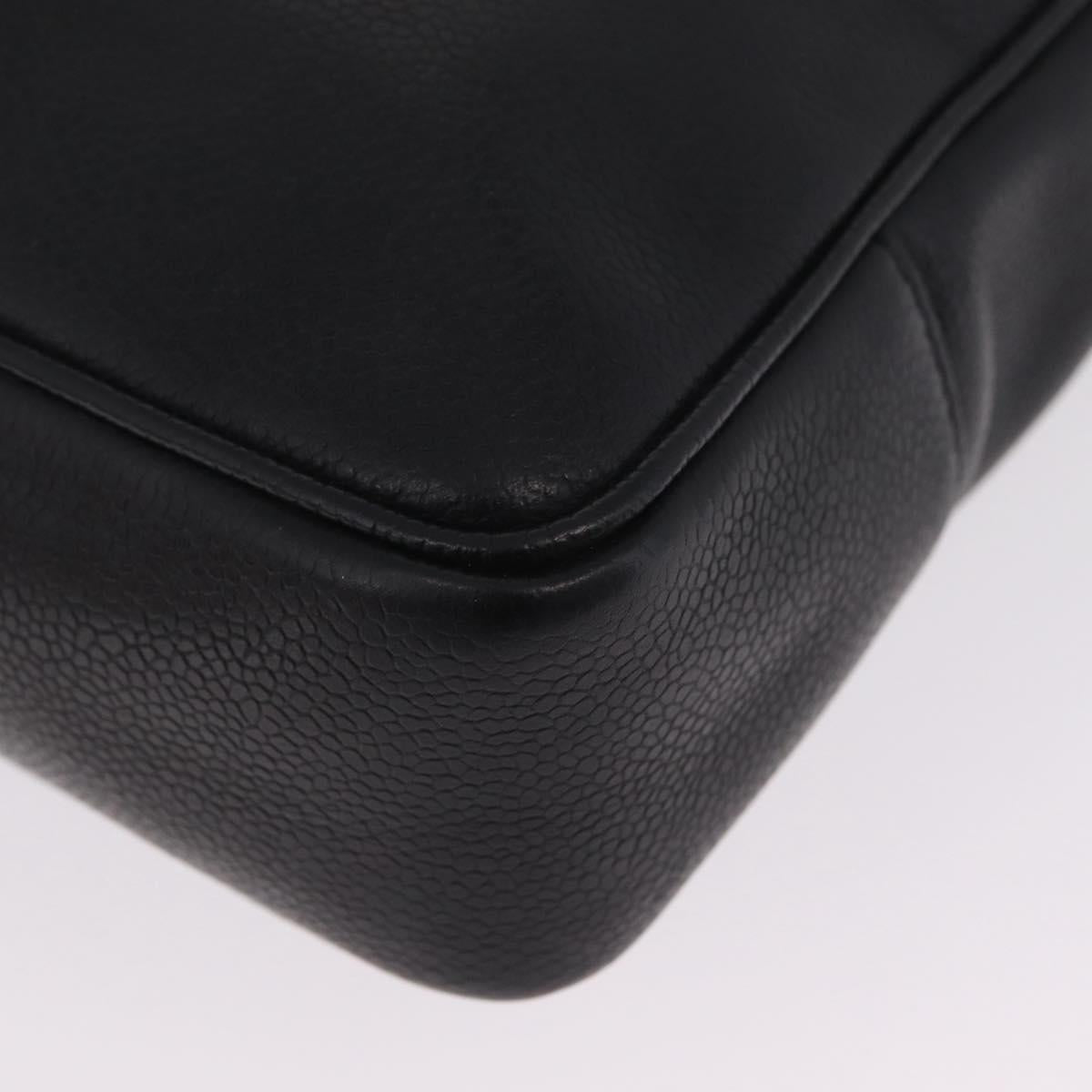 CHANEL Chain Shoulder Tote Bag Caviar Skin Black Gold CC Auth 210150V