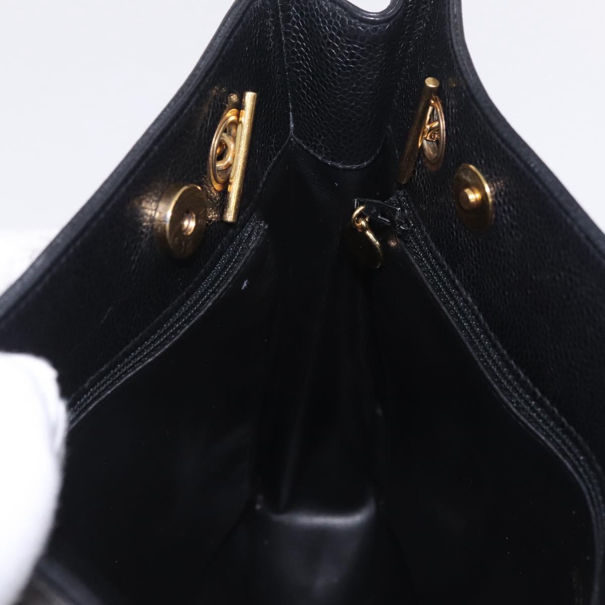 CHANEL Chain Shoulder Tote Bag Caviar Skin Black Gold CC Auth 210150V