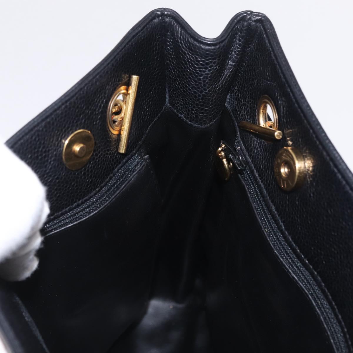 CHANEL Chain Shoulder Tote Bag Caviar Skin Black Gold CC Auth 210150V