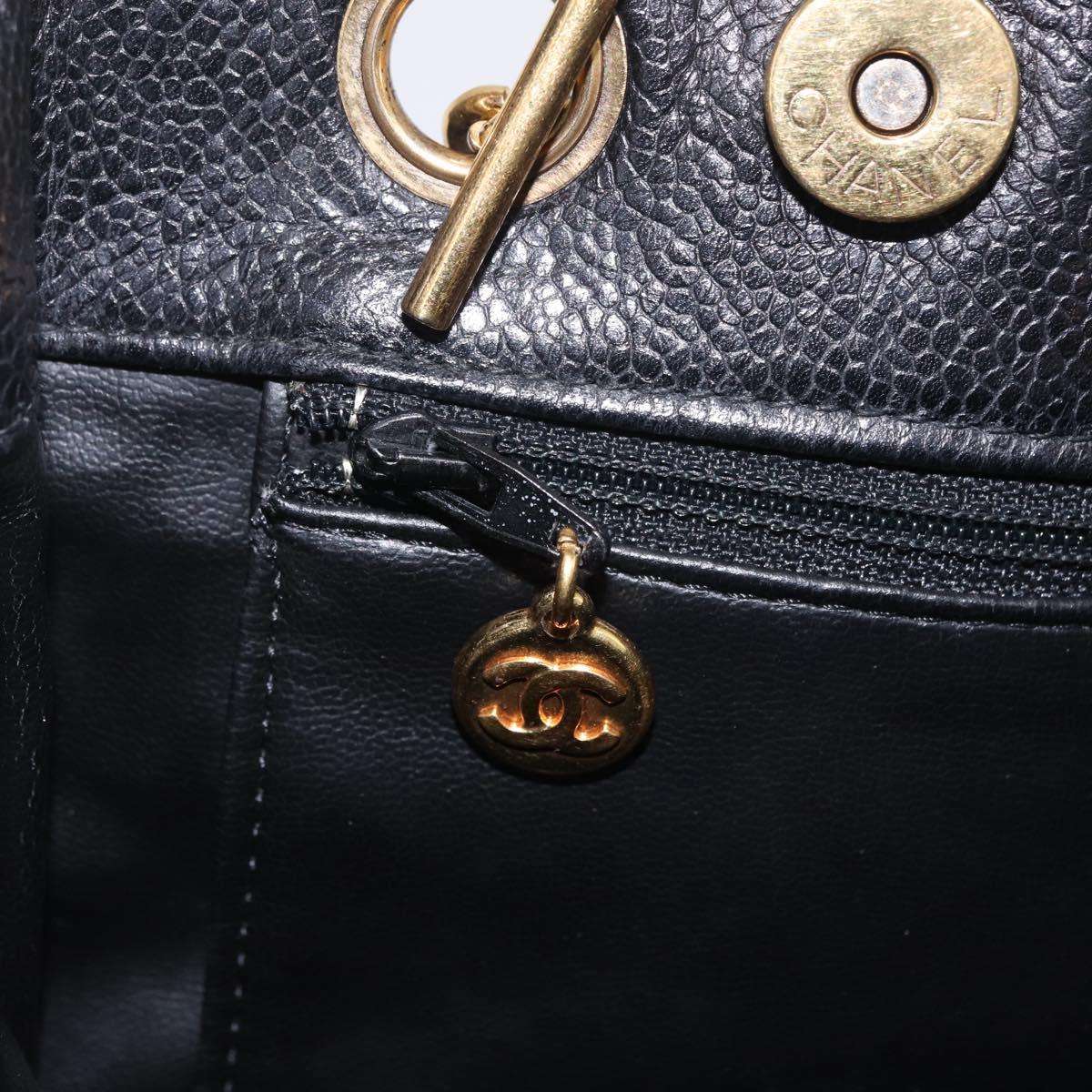 CHANEL Chain Shoulder Tote Bag Caviar Skin Black Gold CC Auth 210150V