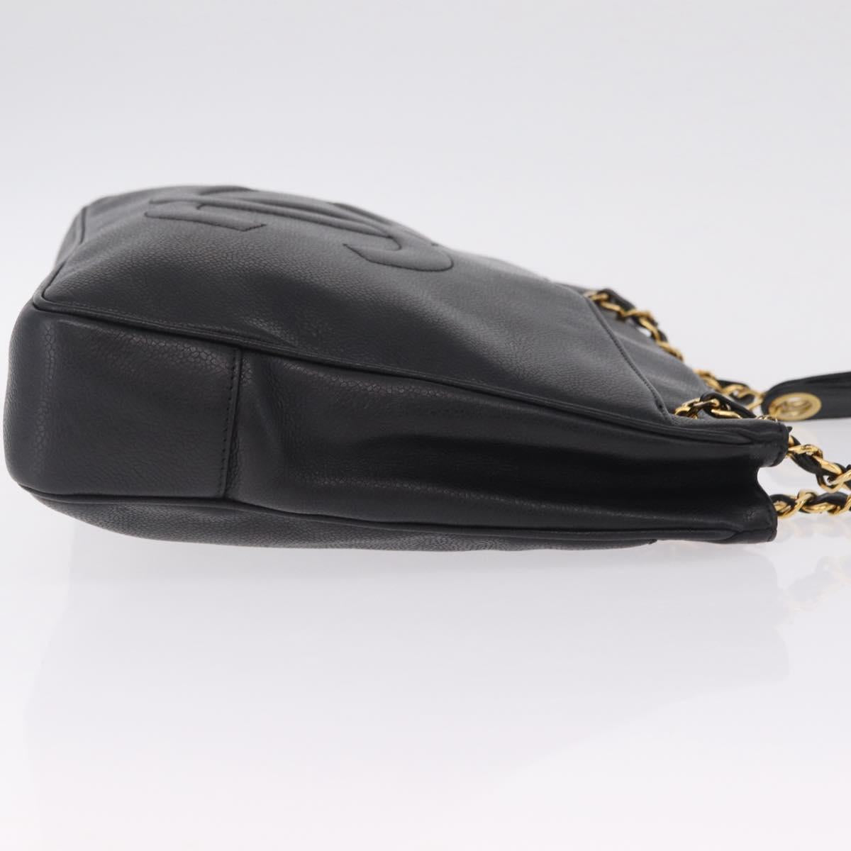 CHANEL Chain Shoulder Tote Bag Caviar Skin Black Gold CC Auth 210150V