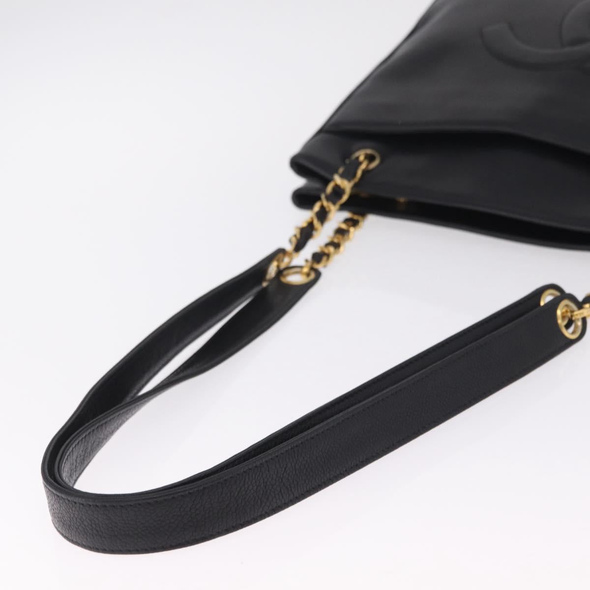 CHANEL Chain Shoulder Tote Bag Caviar Skin Black Gold CC Auth 210150V