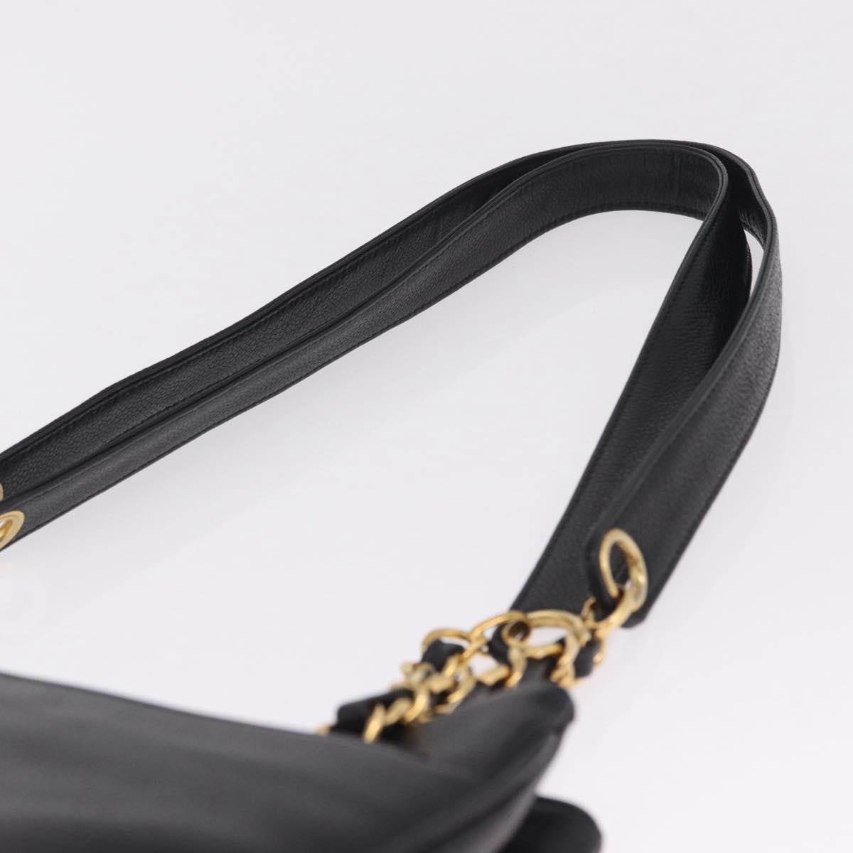 CHANEL Chain Shoulder Tote Bag Caviar Skin Black Gold CC Auth 210150V