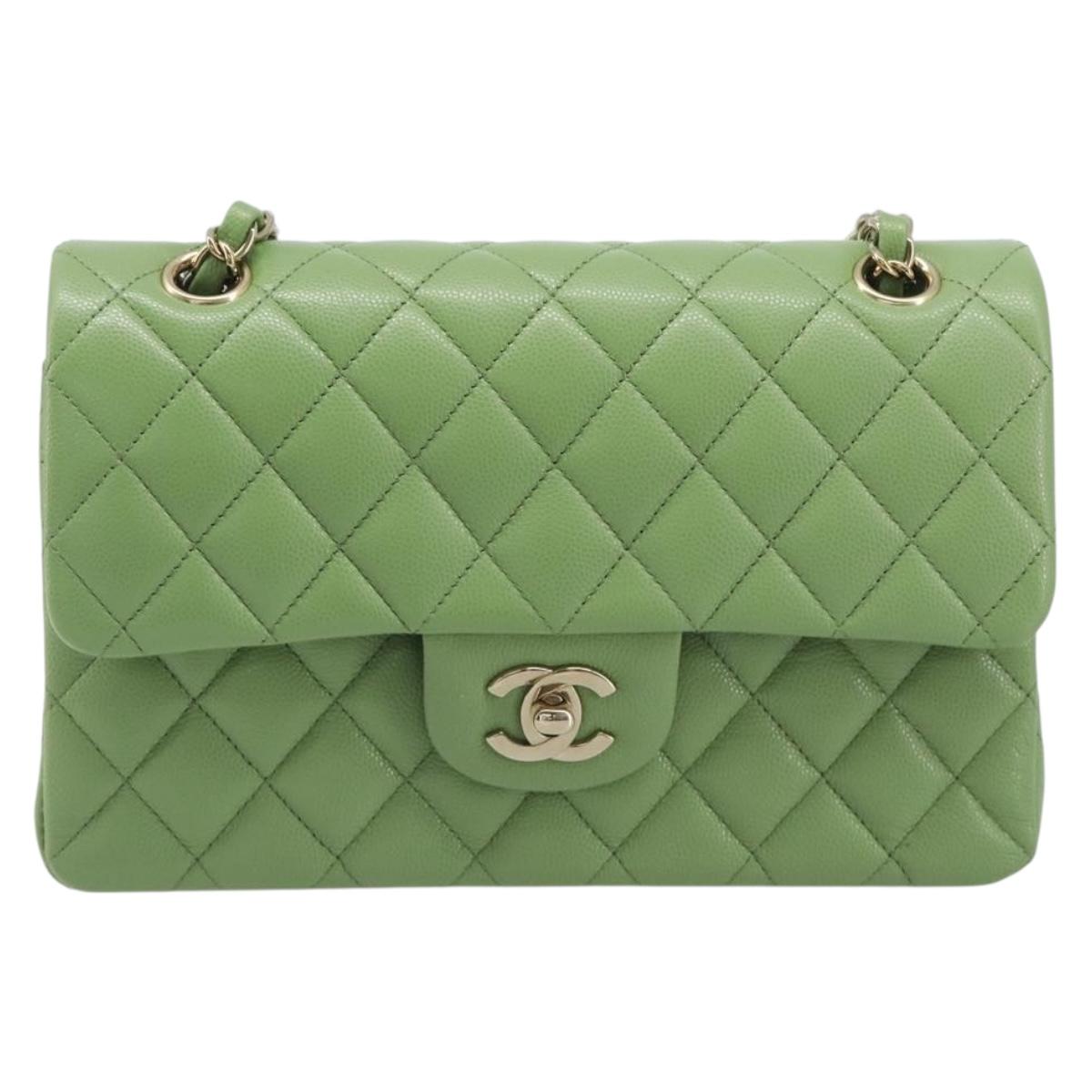 CHANEL Matelasse23 Chain Shoulder Bag Caviar Skin Green Gold CC Auth 210152SM