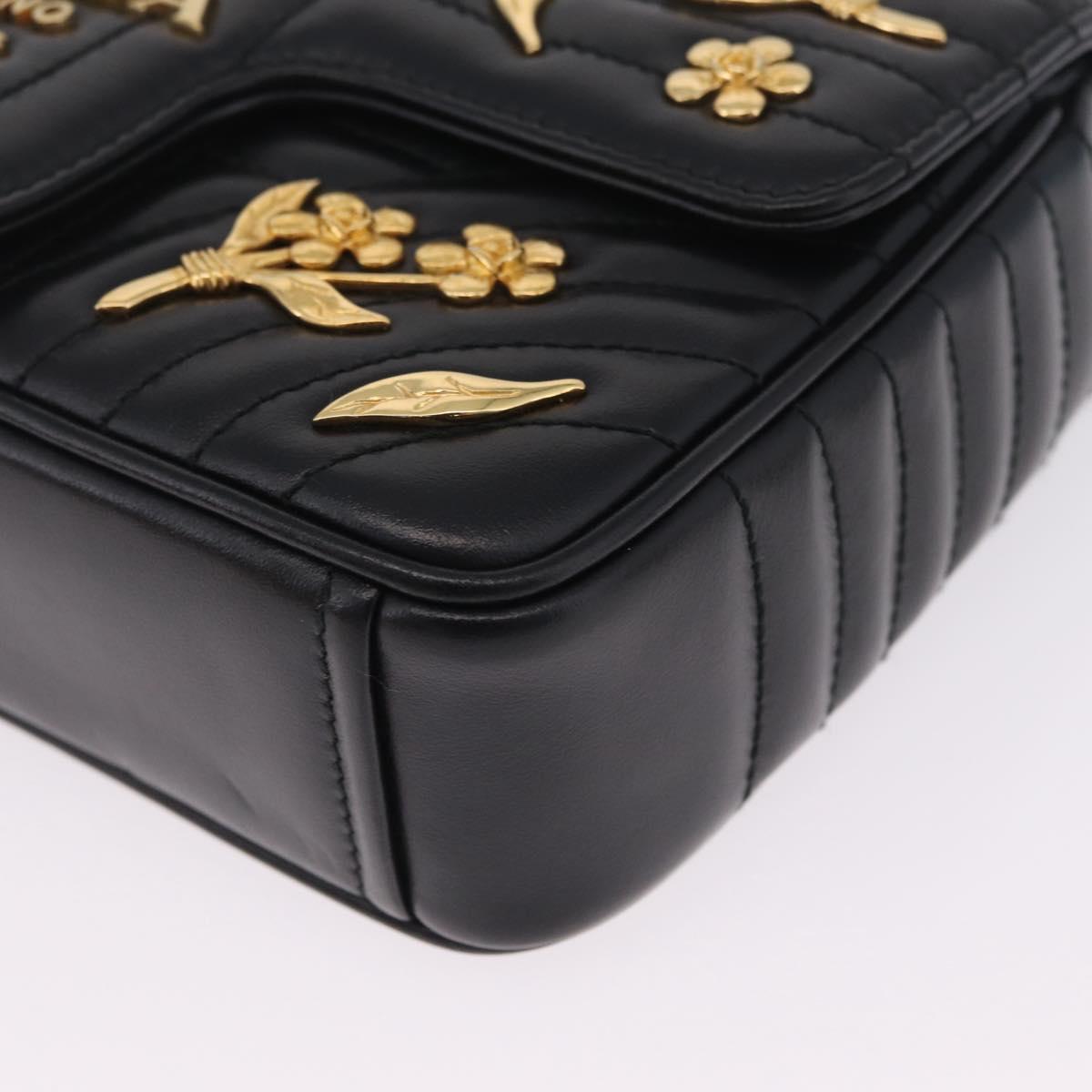 PRADA Chain Shoulder Bag Leather Black Gold Auth 210161SM
