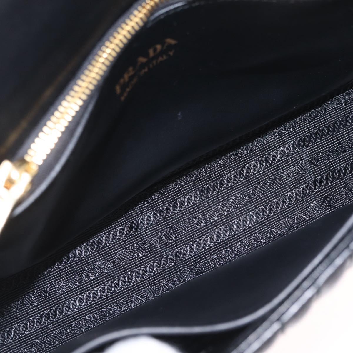 PRADA Chain Shoulder Bag Leather Black Gold Auth 210161SM