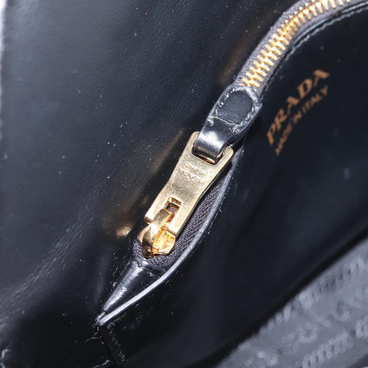 PRADA Chain Shoulder Bag Leather Black Gold Auth 210161SM