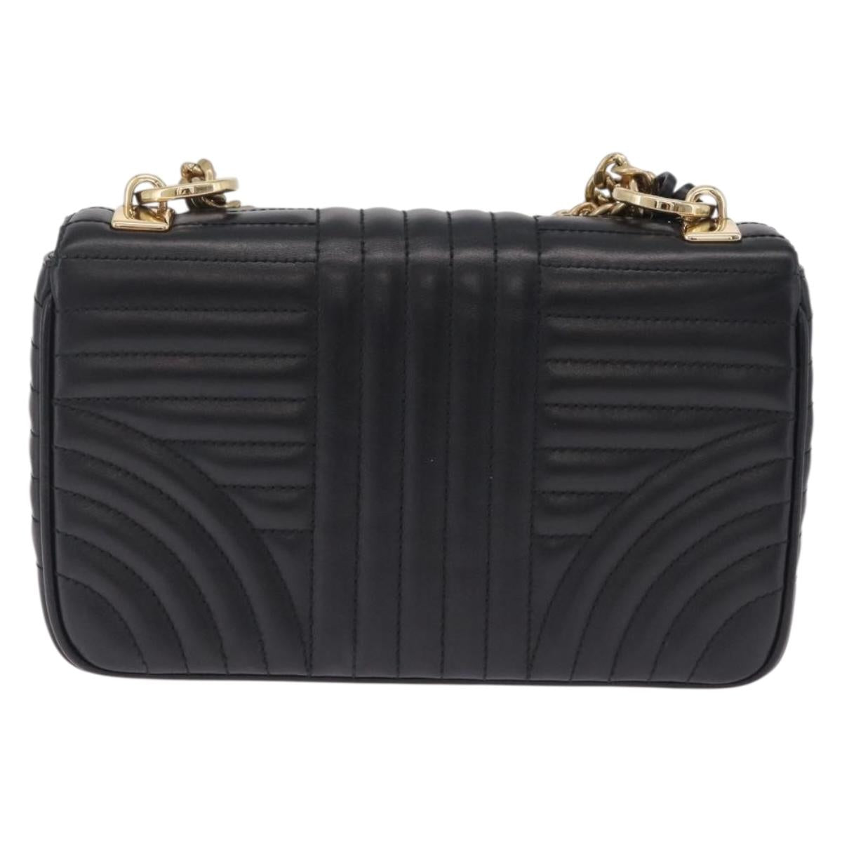 PRADA Chain Shoulder Bag Leather Black Gold Auth 210161SM