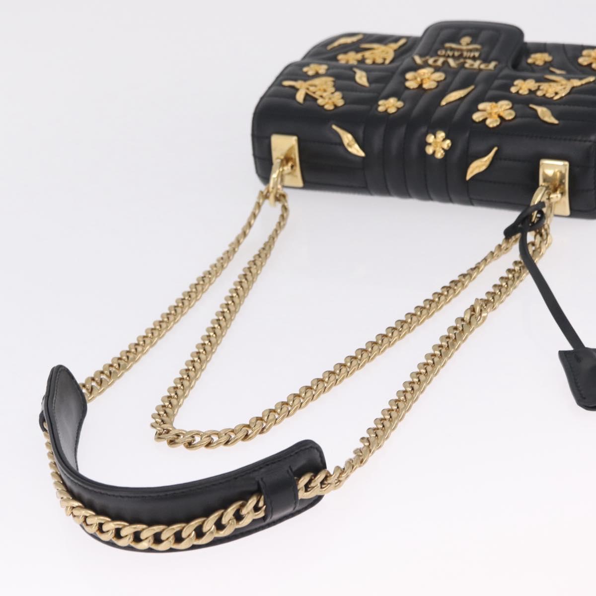 PRADA Chain Shoulder Bag Leather Black Gold Auth 210161SM