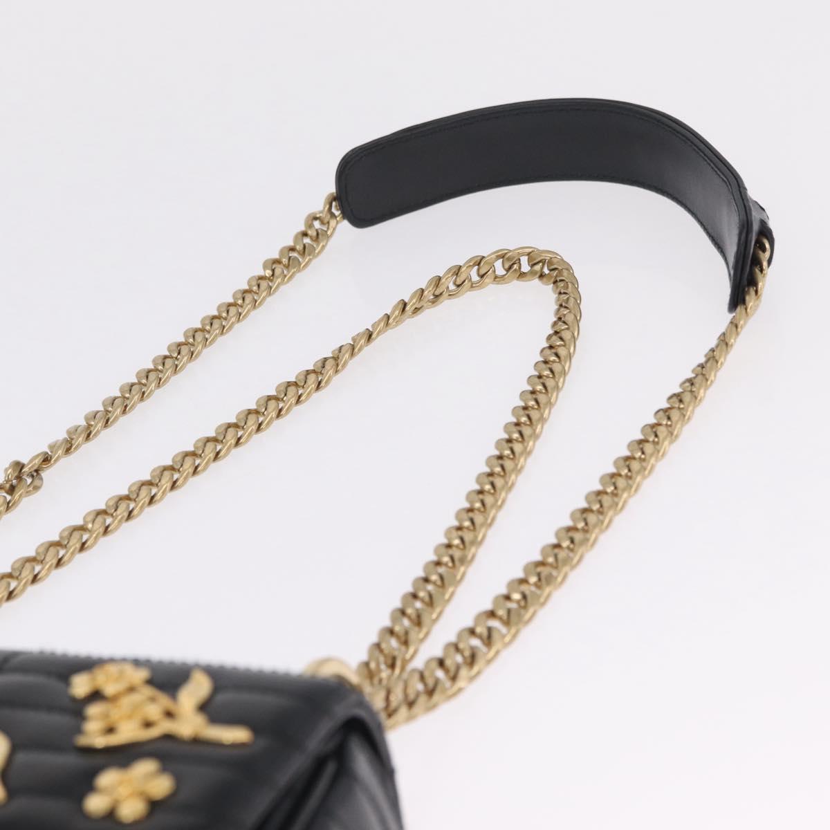 PRADA Chain Shoulder Bag Leather Black Gold Auth 210161SM