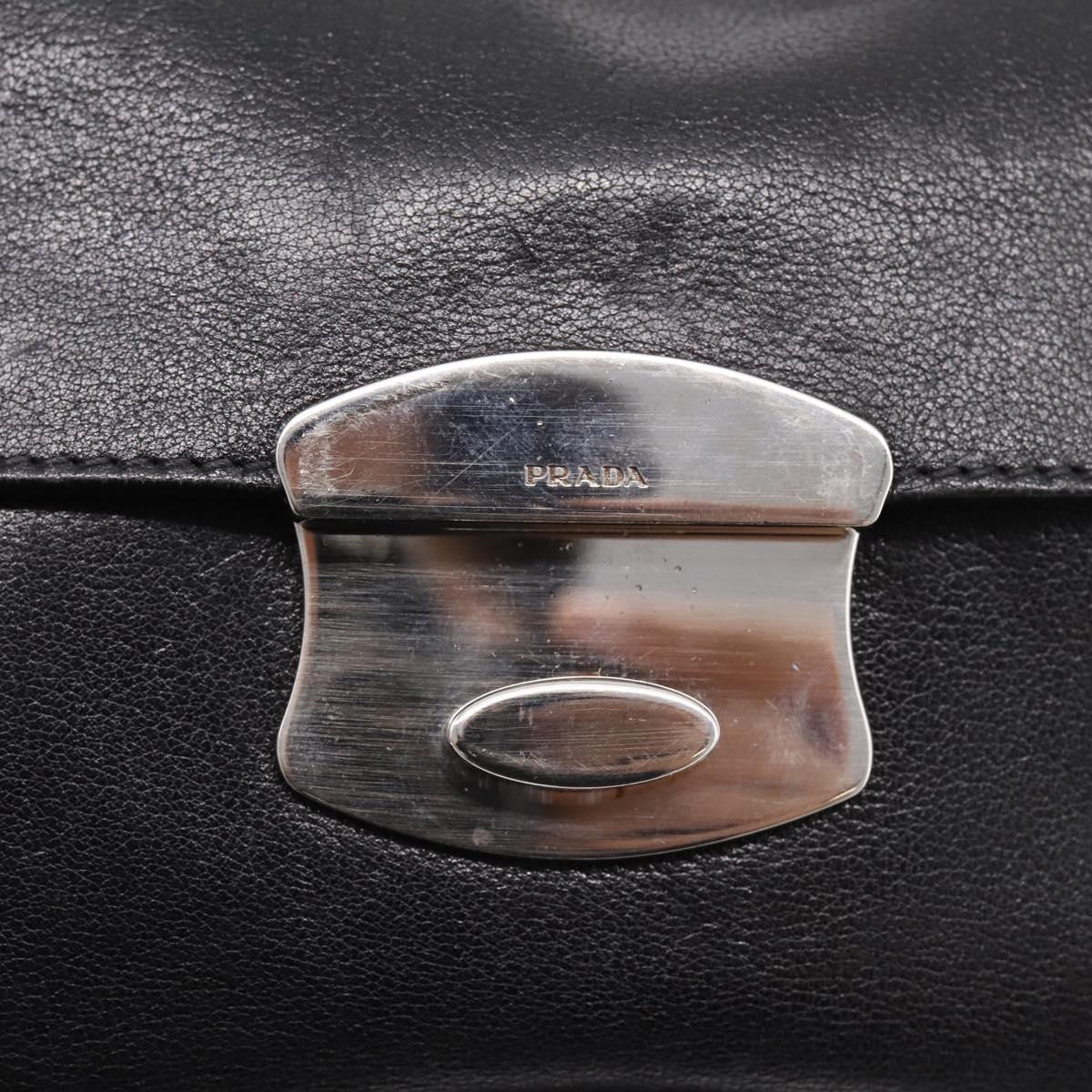 PRADA Chain Shoulder Bag Leather Black Silver Auth 210166A