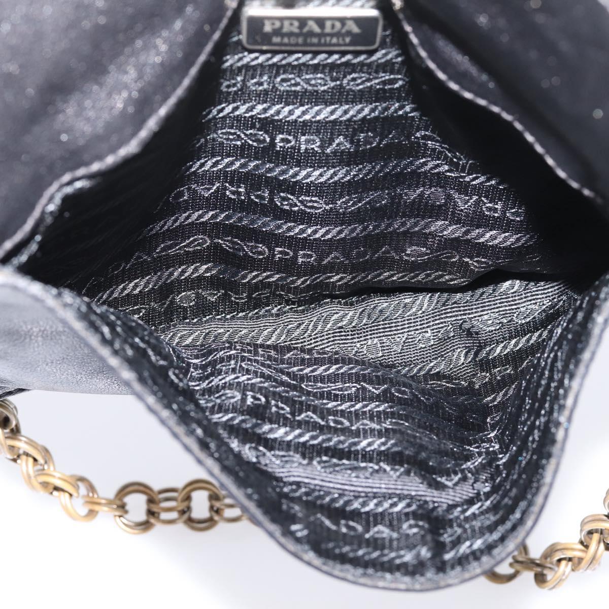 PRADA Chain Shoulder Bag Leather Black Silver Auth 210166A