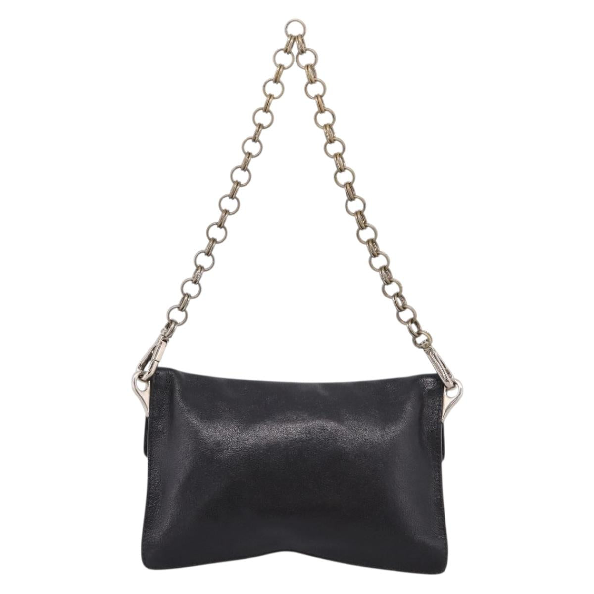 PRADA Chain Shoulder Bag Leather Black Silver Auth 210166A