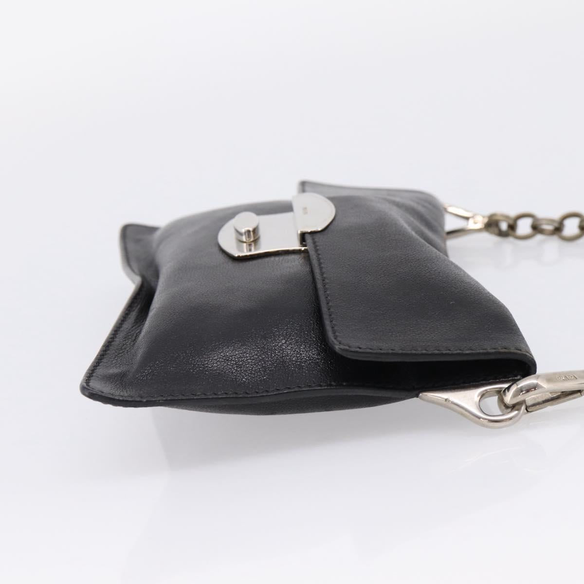 PRADA Chain Shoulder Bag Leather Black Silver Auth 210166A