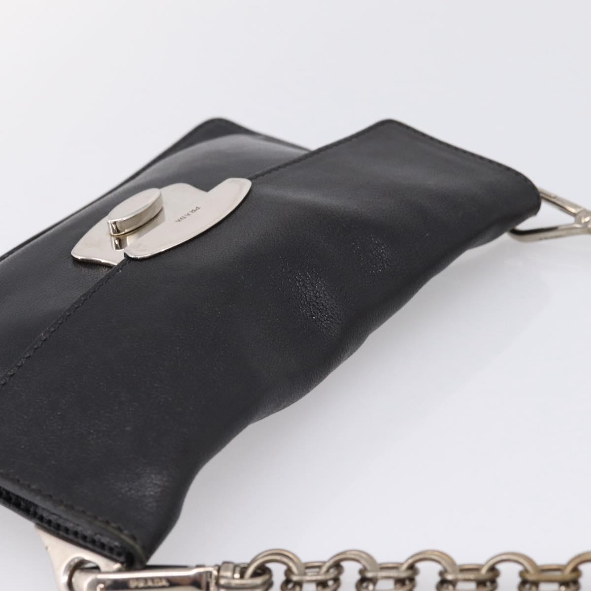 PRADA Chain Shoulder Bag Leather Black Silver Auth 210166A