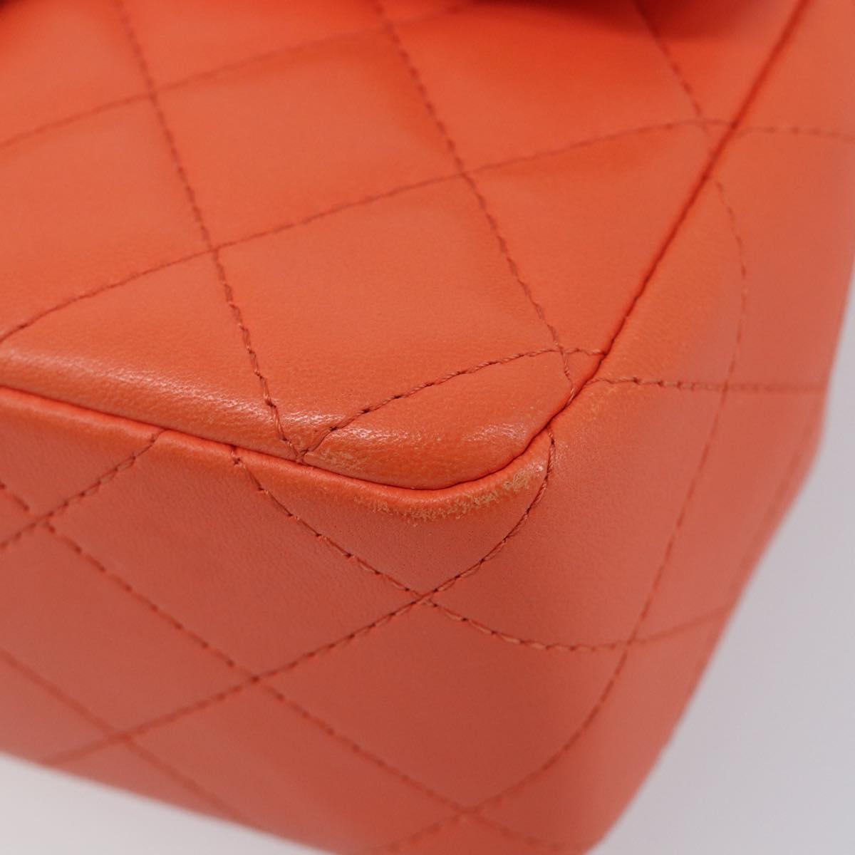CHANEL Mini Matelasse 20 Chain Bag Lamb Skin Orange Gold CC Auth 210167SAM