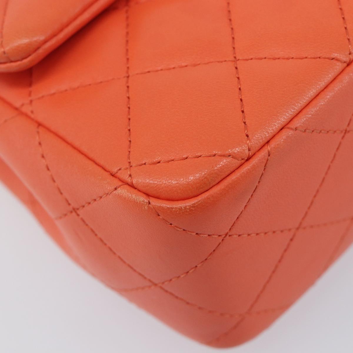 CHANEL Mini Matelasse 20 Chain Bag Lamb Skin Orange Gold CC Auth 210167SAM