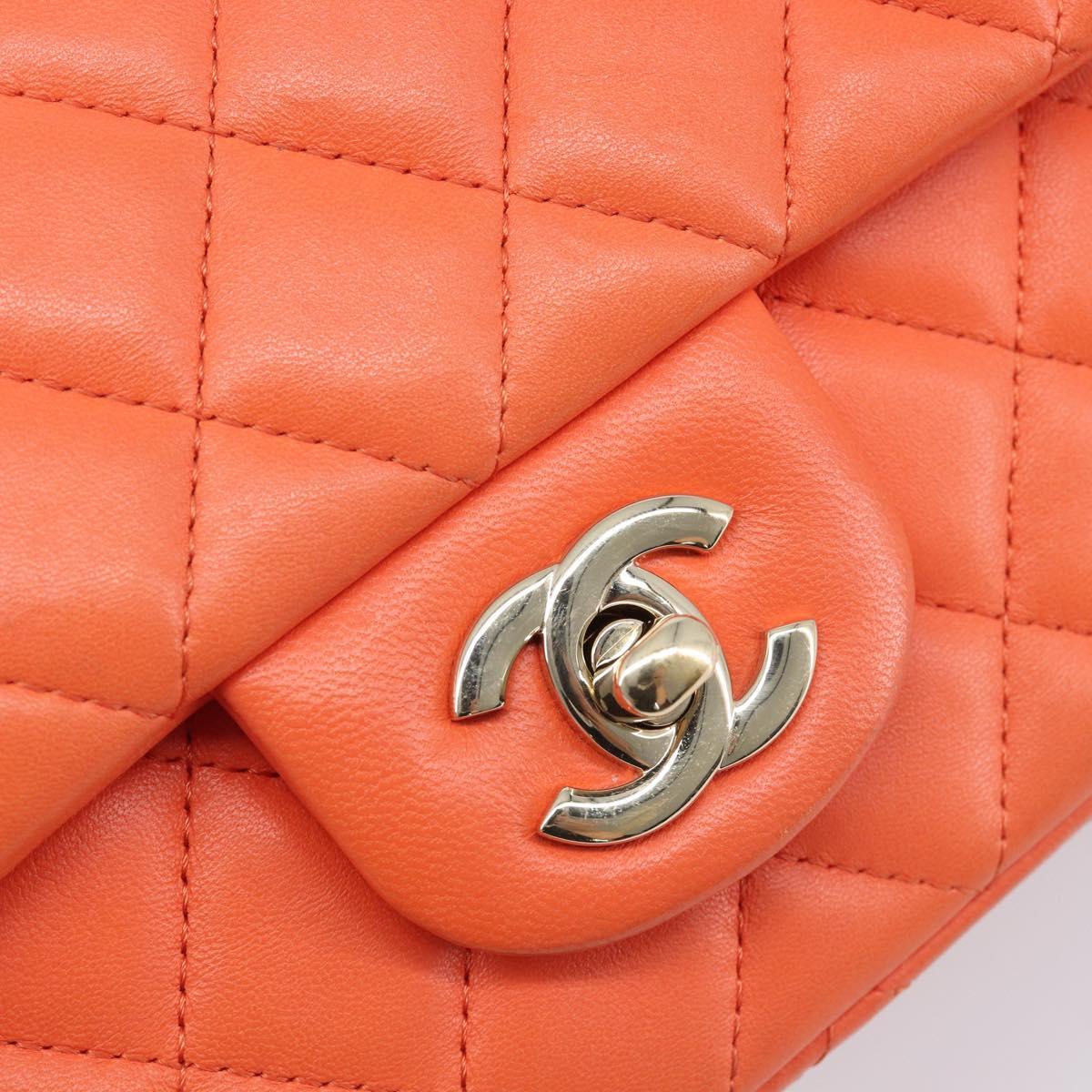 CHANEL Mini Matelasse 20 Chain Bag Lamb Skin Orange Gold CC Auth 210167SAM