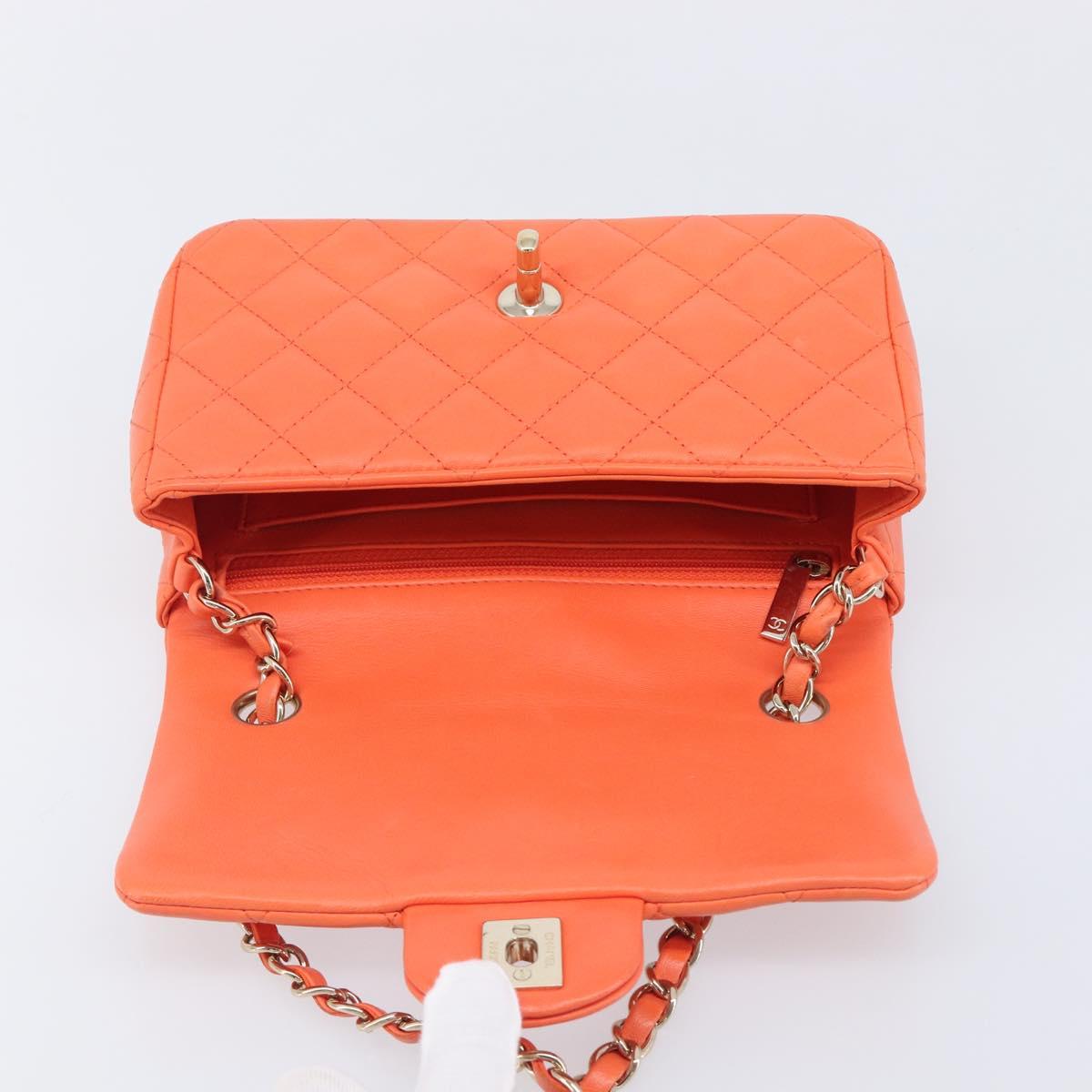 CHANEL Mini Matelasse 20 Chain Bag Lamb Skin Orange Gold CC Auth 210167SAM