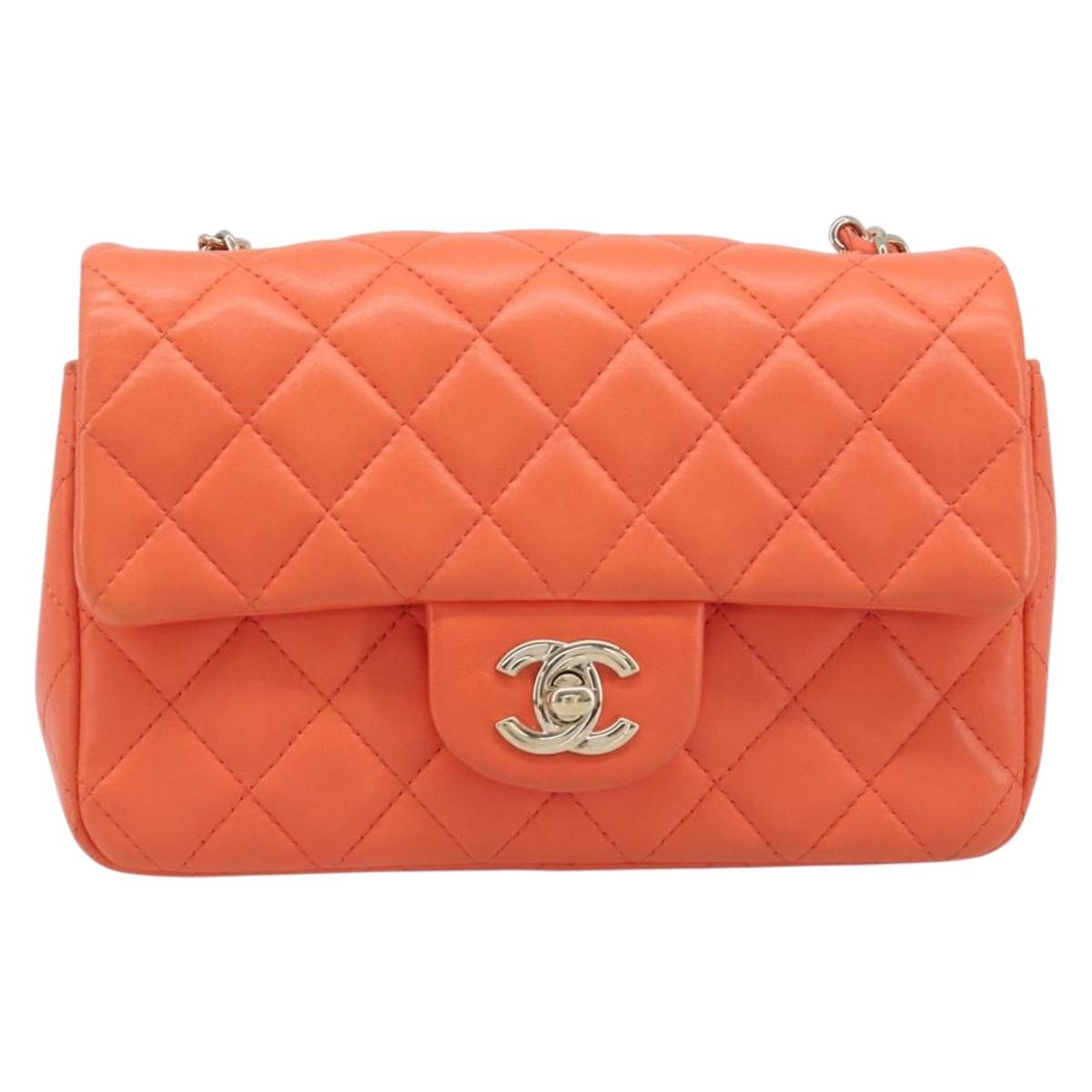 CHANEL Mini Matelasse 20 Chain Bag Lamb Skin Orange Gold CC Auth 210167SAM