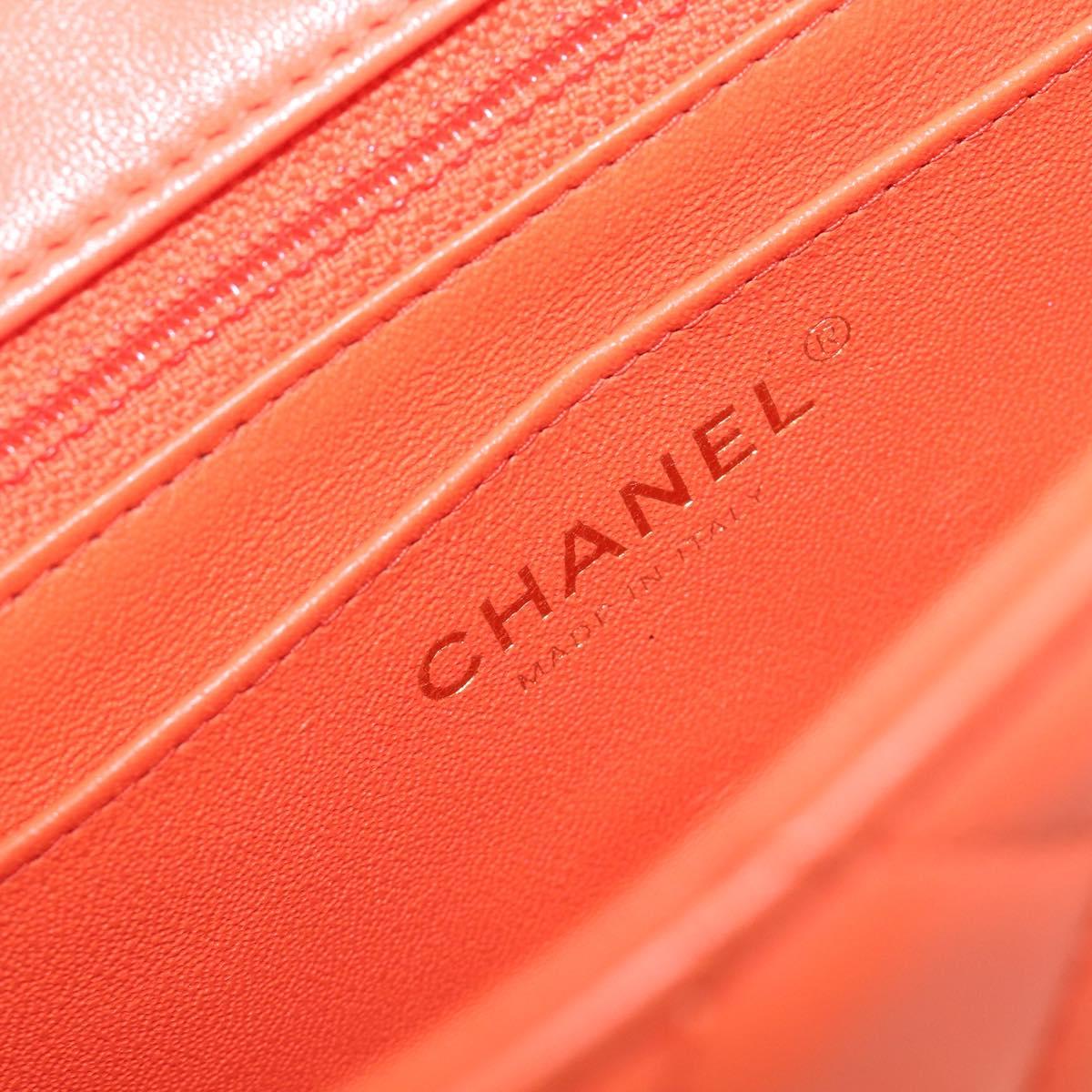 CHANEL Mini Matelasse 20 Chain Bag Lamb Skin Orange Gold CC Auth 210167SAM